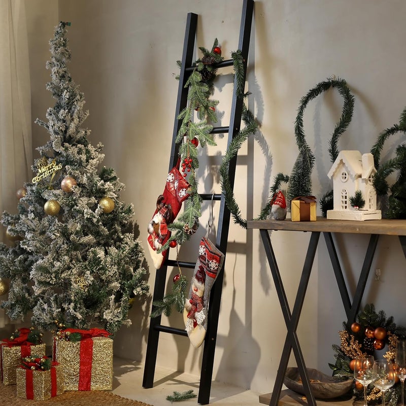 FUIN 6ft Wooden Black Blanket Ladder Living Room Decorative Wall Leaning Farmhouse Quilt Display Holder Rustic Wood Towel Rack for Bathroom - Image 5